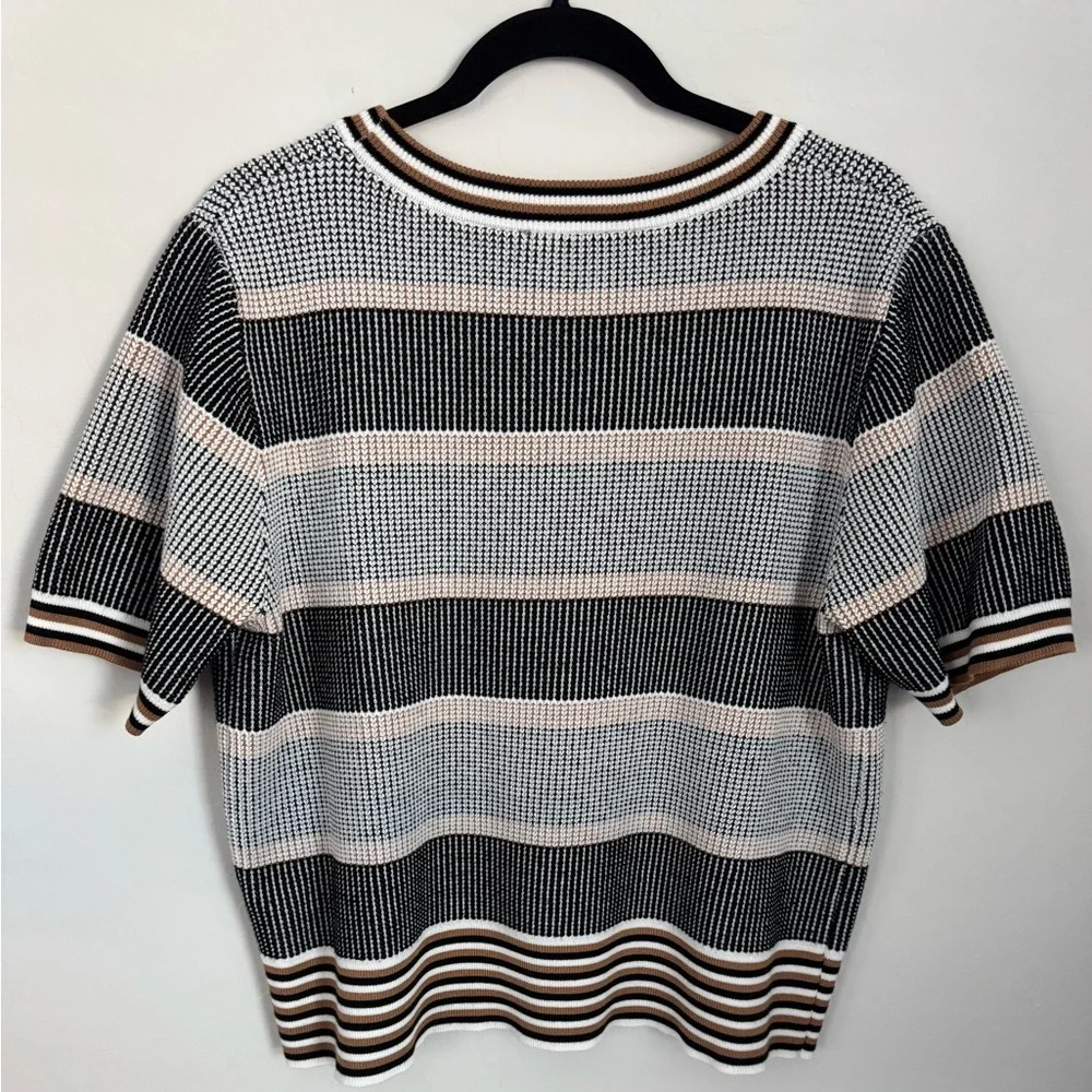 Adrianna Papell Women’s Striped V-Neck Short Sleeve Knit Top | Size XL - Picture 2 of 3